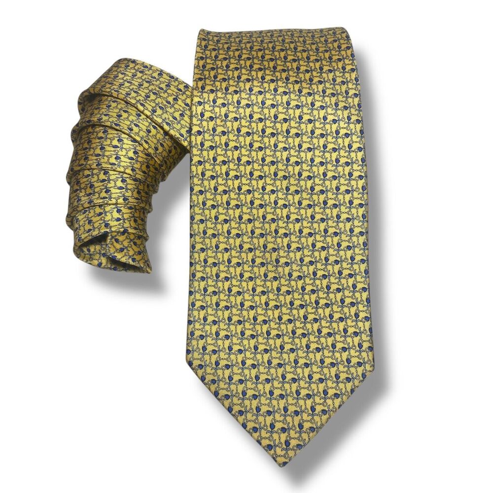 Barindelli & Trezzi 100% Silk Tie Necktie For Men Made in Italy Yellow Blue